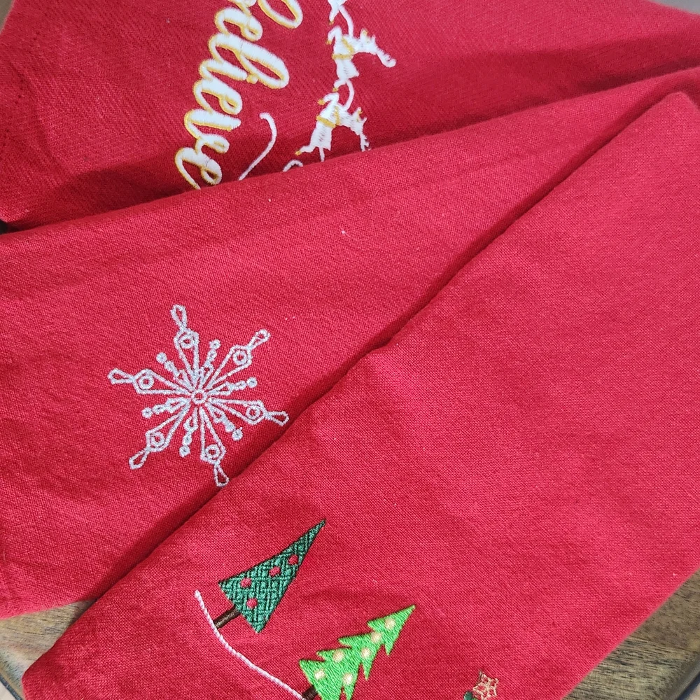 Red Christmas Dish Towels Set of 9 Holiday Dish Towels